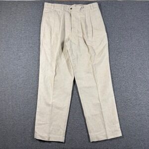 Dockers Mens Loose Fit Pleated Linen Blend Pants Beige Cuffed Pants 38X32